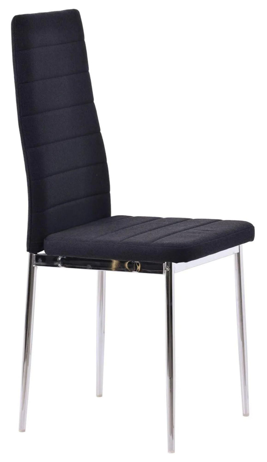 Chopstick Clear Glass and Chrome Metal 4 Seater Round Dining Set - 4 Lido Black Fabric Chairs with Chrome Legs-8