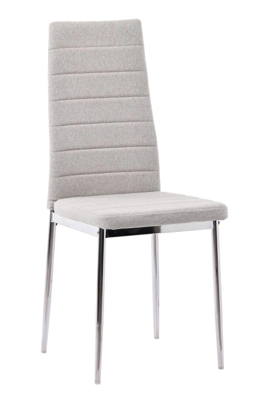 Chopstick Clear Glass and Chrome Metal 4 Seater Round Dining Set - 4 Lido Sand Fabric Chairs with Chrome Legs-7