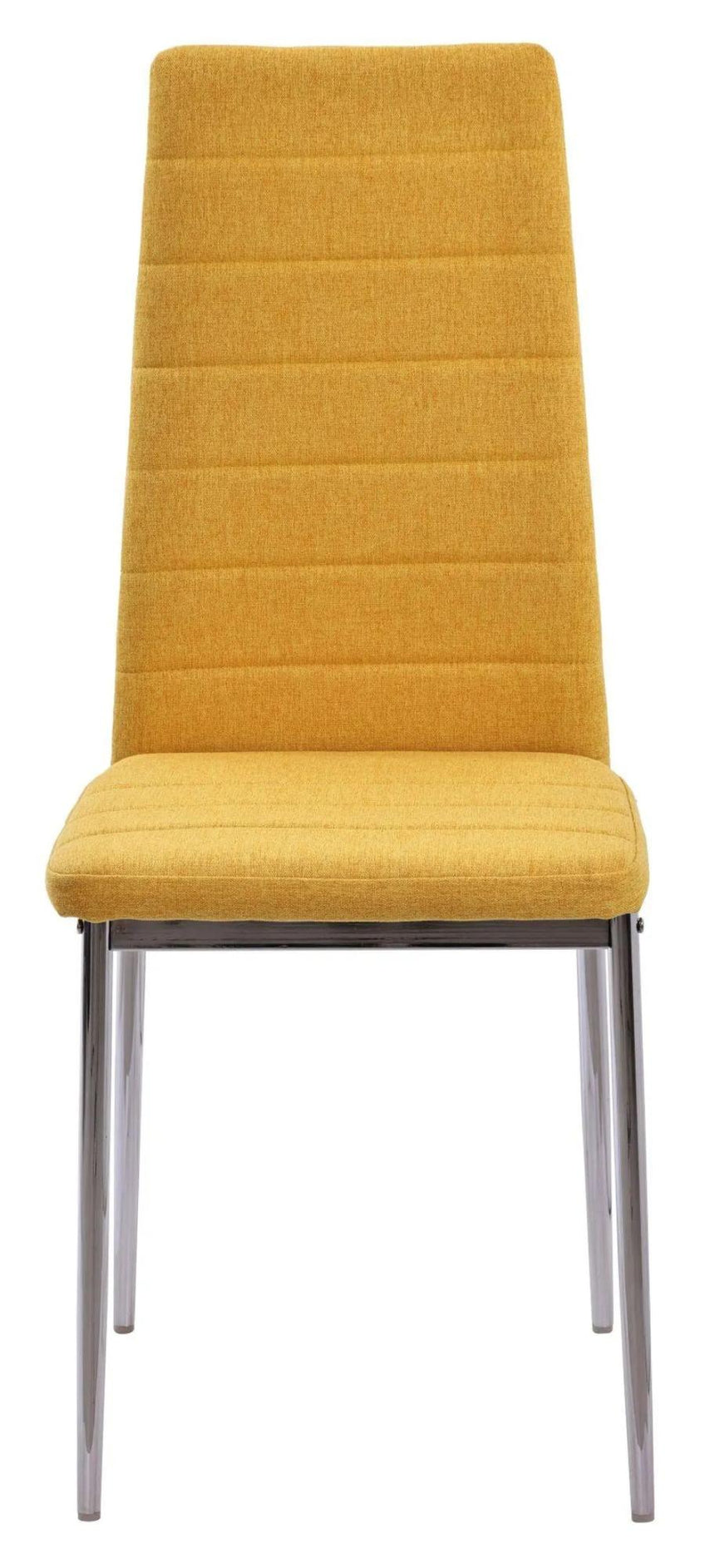 Chopstick Clear Glass and Chrome Metal 4 Seater Round Dining Set - 4 Lido Yellow Fabric Chairs with Chrome Legs-10
