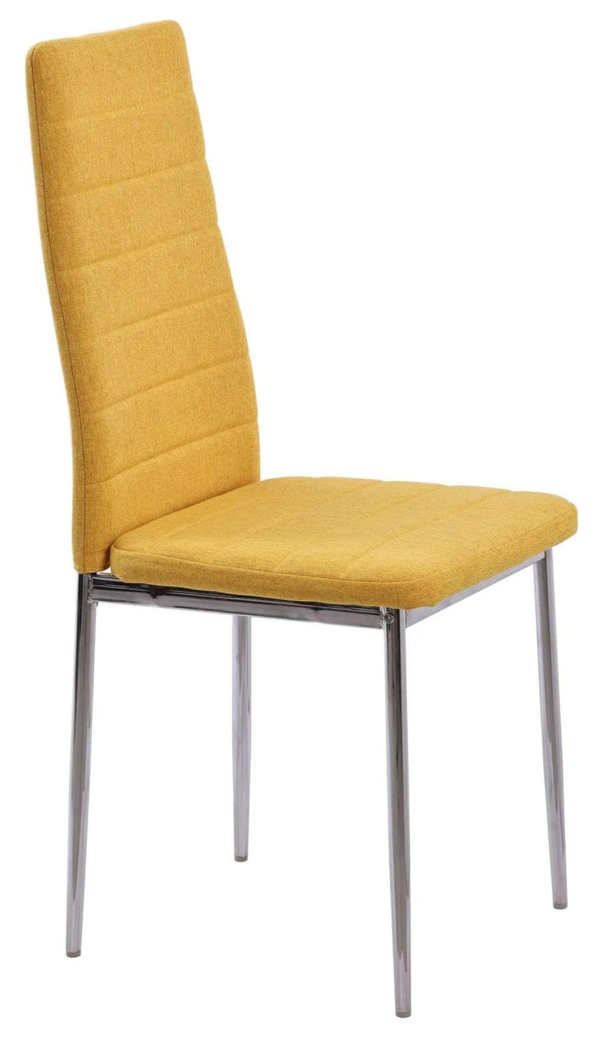 Chopstick Clear Glass and Chrome Metal 4 Seater Round Dining Set - 4 Lido Yellow Fabric Chairs with Chrome Legs-11