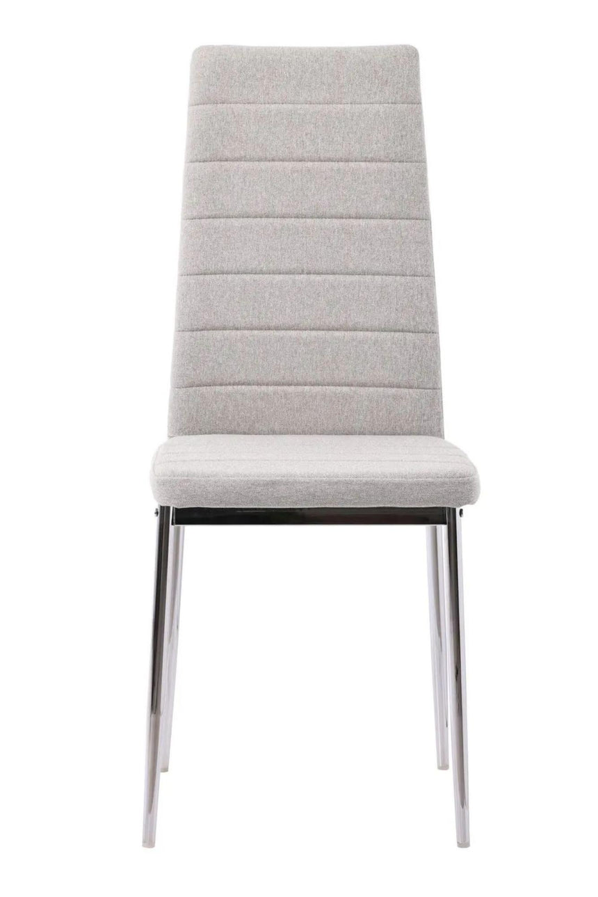 Chopstick Grey Glass and Chrome Metal 4 Seater Round Dining Set - 4 Lido Sand Fabric Chairs with Chrome Legs-8