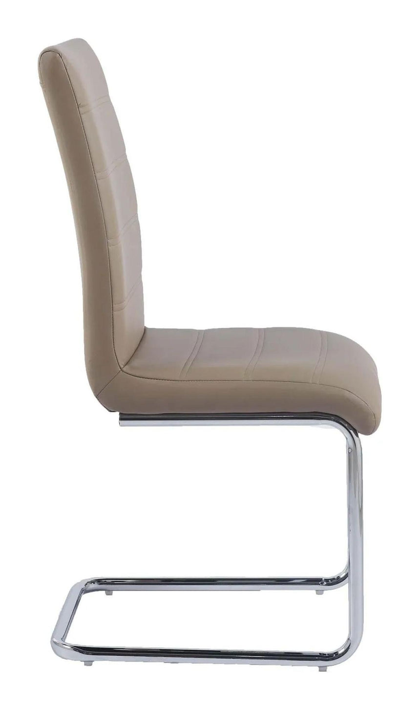 Chopstick Grey Glass and Chrome Metal 4 Seater Round Dining Set - 4 Roma Beige Faux Leather Dining Chair-9