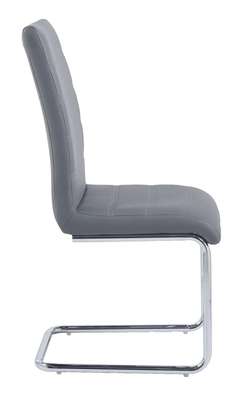 Chopstick Grey Glass and Chrome Metal 4 Seater Round Dining Set - 4 Roma Grey Faux Leather Dining Chair-7
