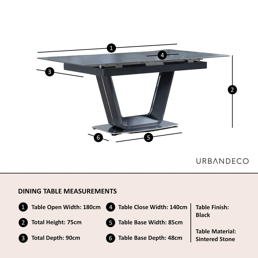 Alpha 4-6 Seater Black Ceramic Extending Dining Table - 140cm-180cm-8