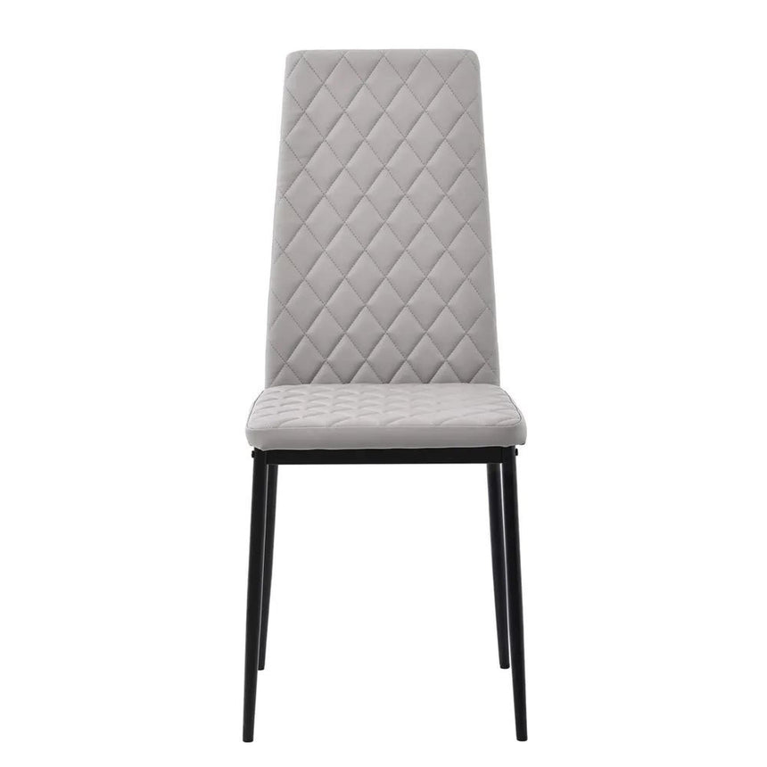 Clearance - Chopstick White Glass and Black Metal Dining Set - Metro Beige Leather Chairs with Black Legs-10