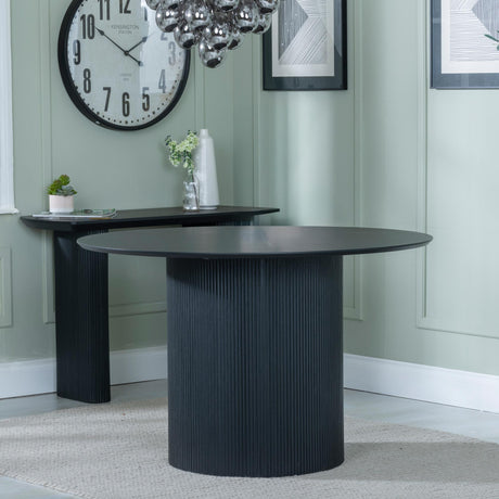 Bern Fluted 4 Seater Black Round Dining Table with Drum Base - 120cm-2
