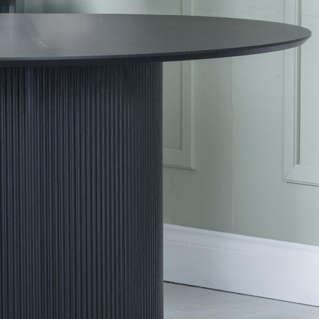 Bern Fluted 4 Seater Black Round Dining Table with Drum Base - 120cm-3