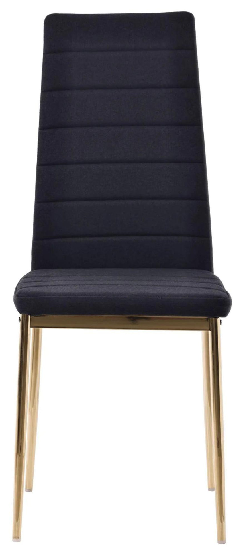Chopstick Blue Glass and Gold Metal 4 Seater Round Dining Set - 4 Lido Black Fabric Chairs with Gold Legs-9