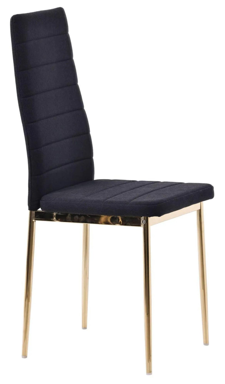 Chopstick Blue Glass and Gold Metal 4 Seater Round Dining Set - 4 Lido Black Fabric Chairs with Gold Legs-10