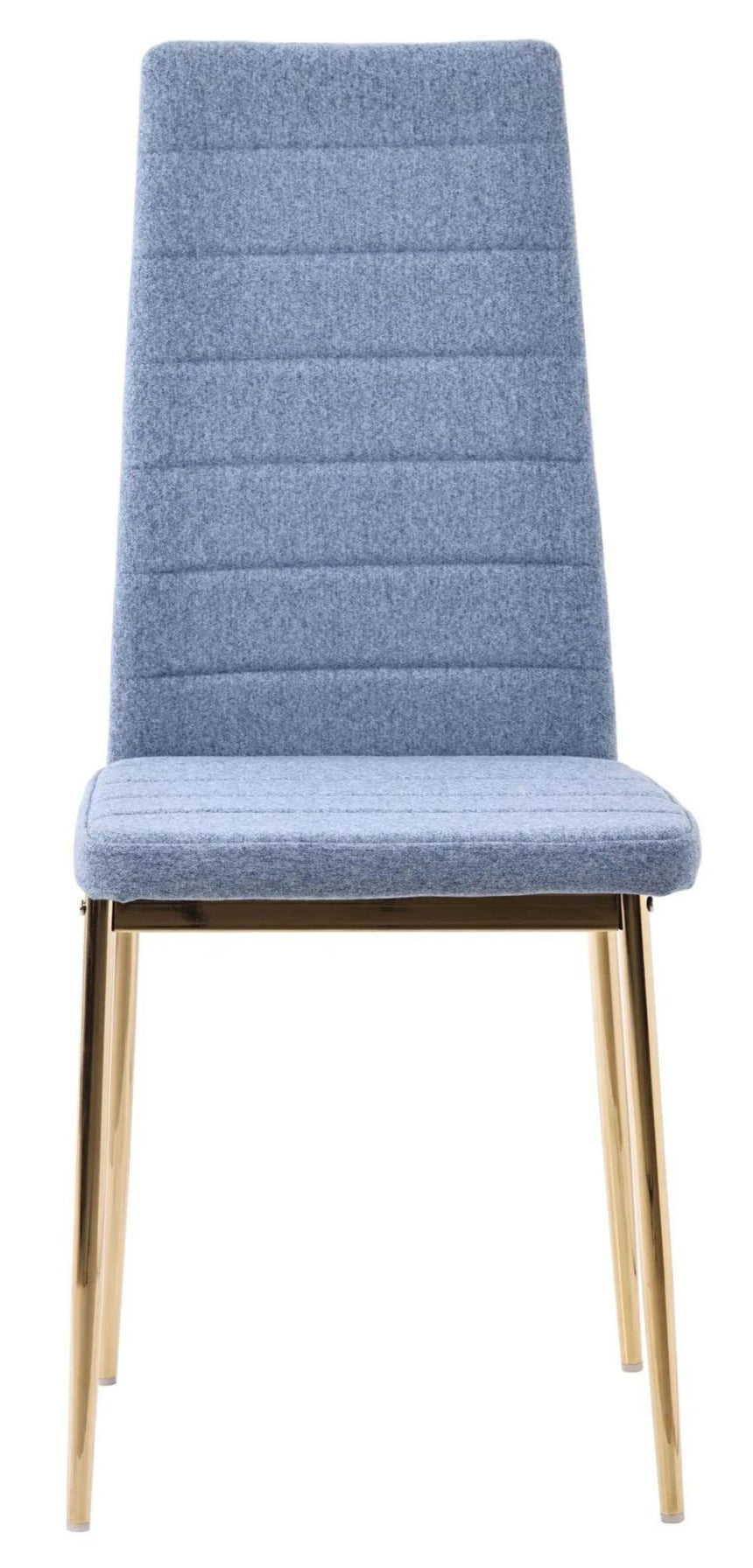 Chopstick Blue Glass and Gold Metal 4 Seater Round Dining Set - 4 Lido Blue Fabric Chairs with Gold Legs-7