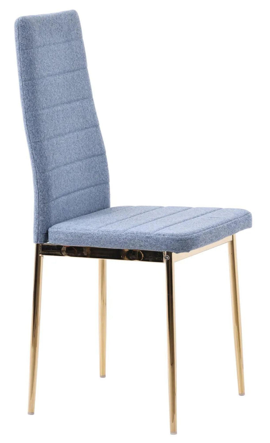 Chopstick Blue Glass and Gold Metal 4 Seater Round Dining Set - 4 Lido Blue Fabric Chairs with Gold Legs-8