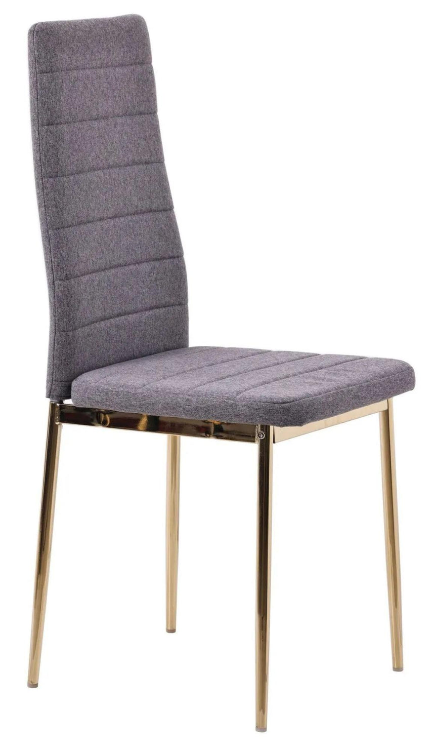 Chopstick Blue Glass and Gold Metal 4 Seater Round Dining Set - 4 Lido Dark Grey Fabric Chairs with Gold Legs-11