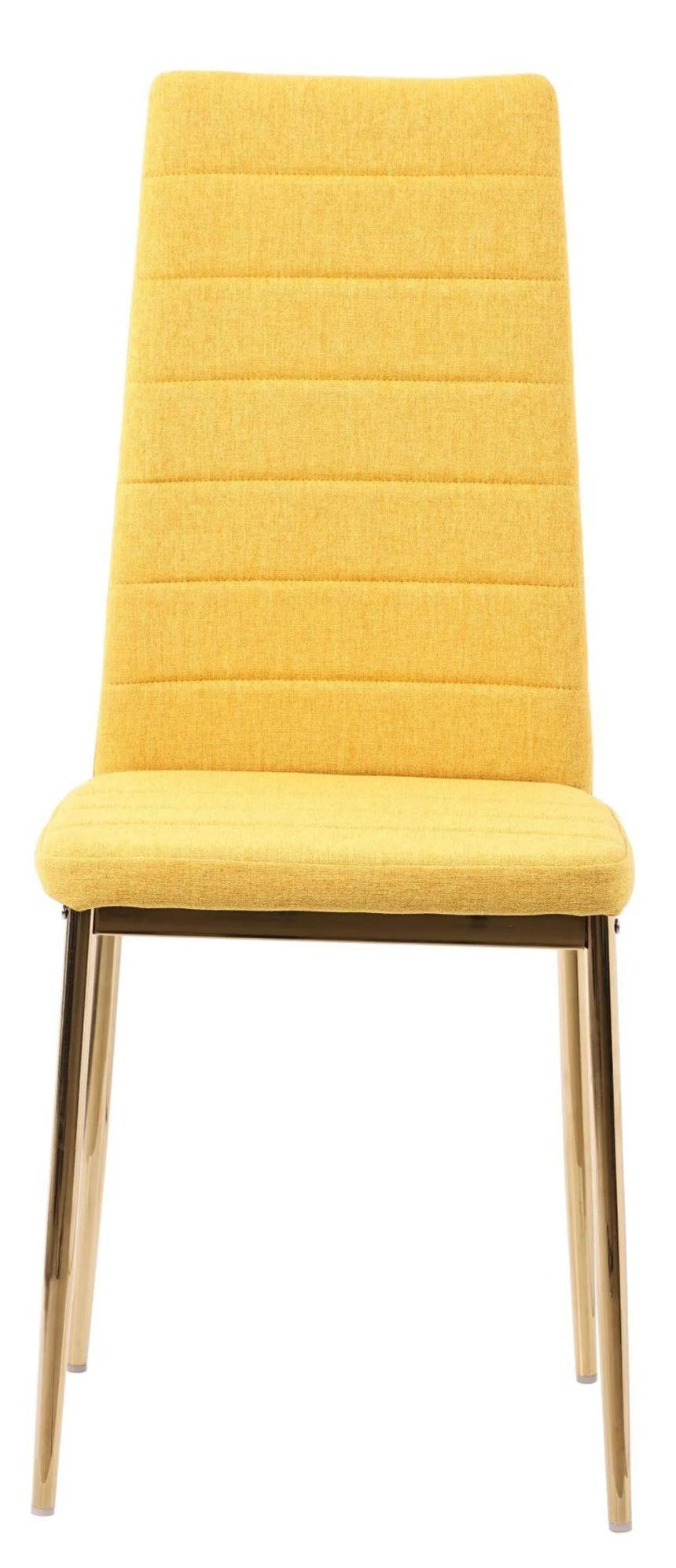 Chopstick Blue Glass and Gold Metal 4 Seater Round Dining Set - 4 Lido Yellow Fabric Chairs with Gold Legs-6