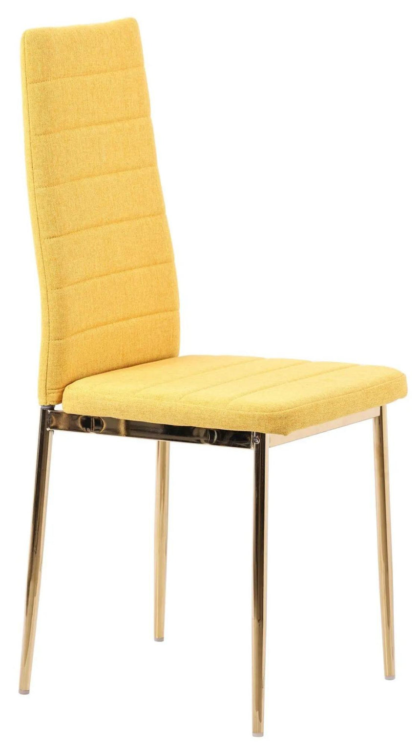 Chopstick Blue Glass and Gold Metal 4 Seater Round Dining Set - 4 Lido Yellow Fabric Chairs with Gold Legs-7