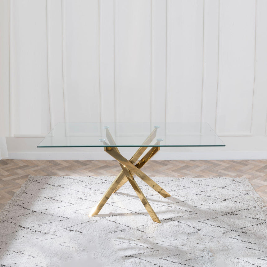 Chopstick Clear Glass and Gold Metal Dining Set - Lido Sand Fabric Chairs with Gold Legs-6