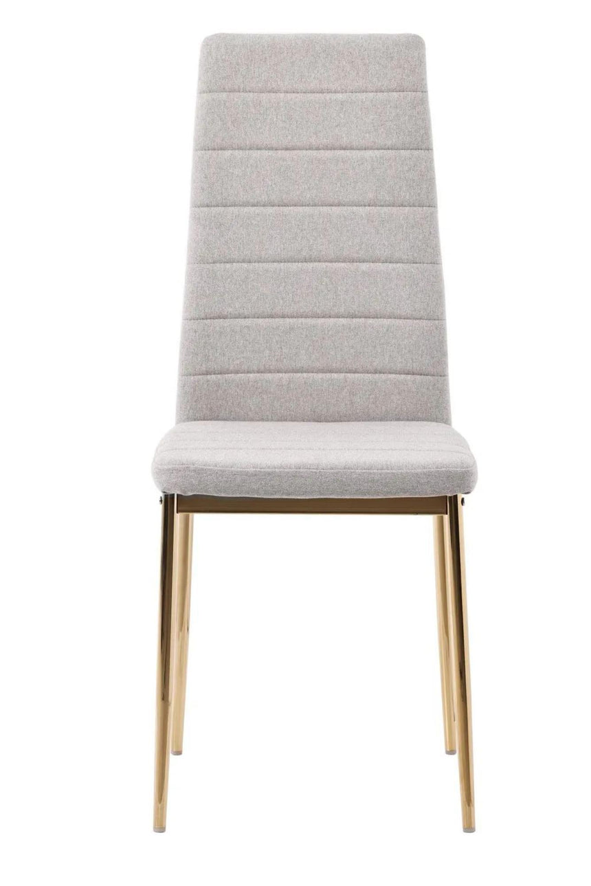 Chopstick Clear Glass and Gold Metal Dining Set - Lido Sand Fabric Chairs with Gold Legs-9