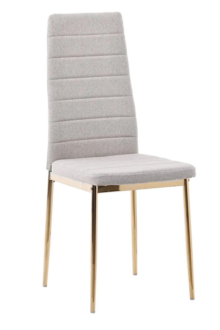 Chopstick Clear Glass and Gold Metal Dining Set - Lido Sand Fabric Chairs with Gold Legs-10