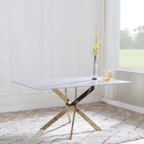 Chopstick Grey Glass and Gold Metal Dining Set - Lido Yellow Fabric Chairs with Gold Legs-2