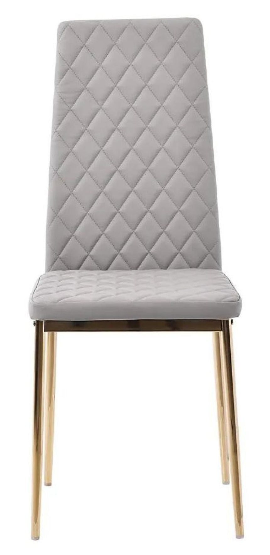 Chopstick Grey Glass and Gold Metal Dining Set - Metro Beige Fabric Chairs with Gold Legs-9