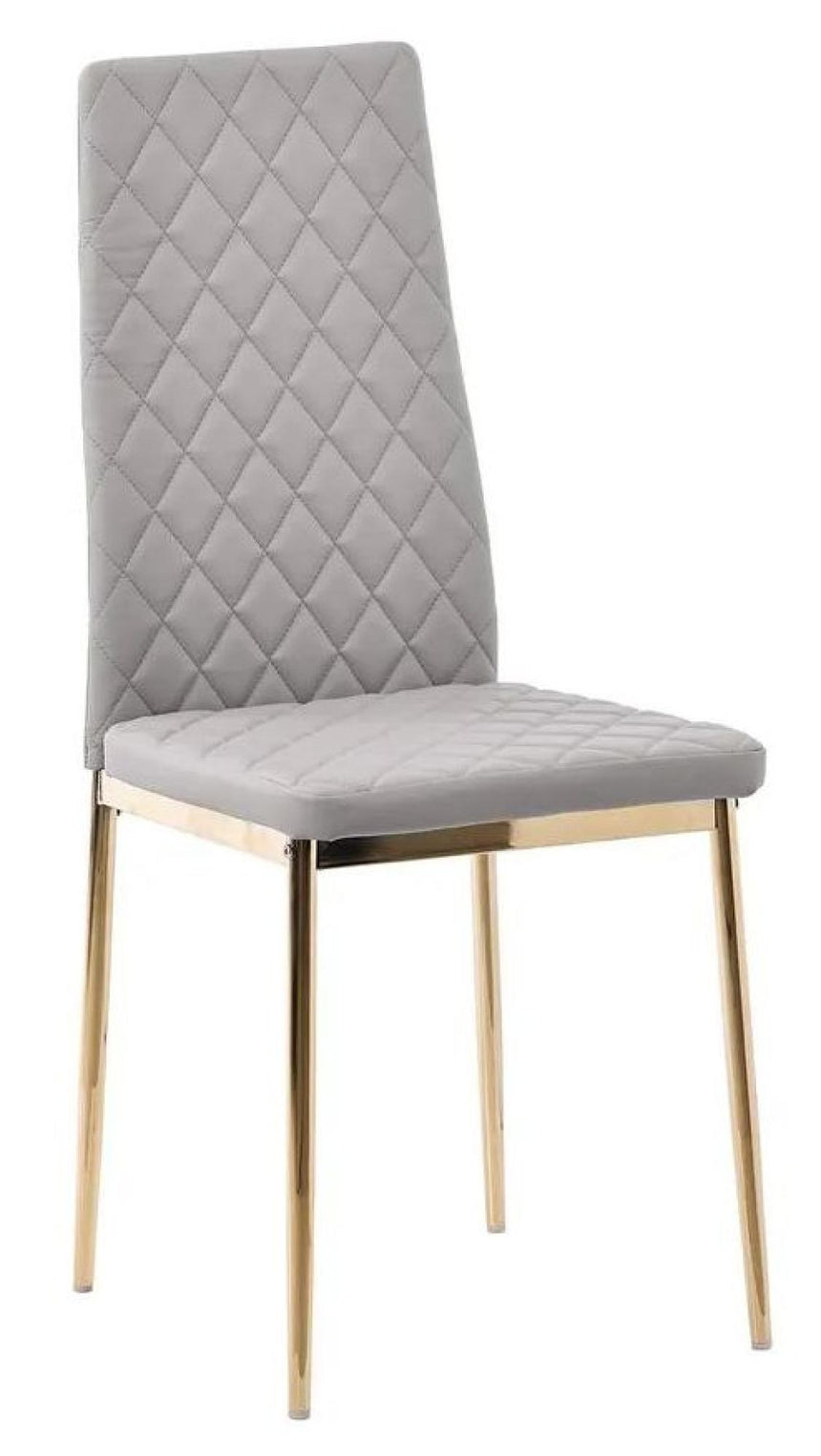Chopstick Grey Glass and Gold Metal Dining Set - Metro Beige Fabric Chairs with Gold Legs-10