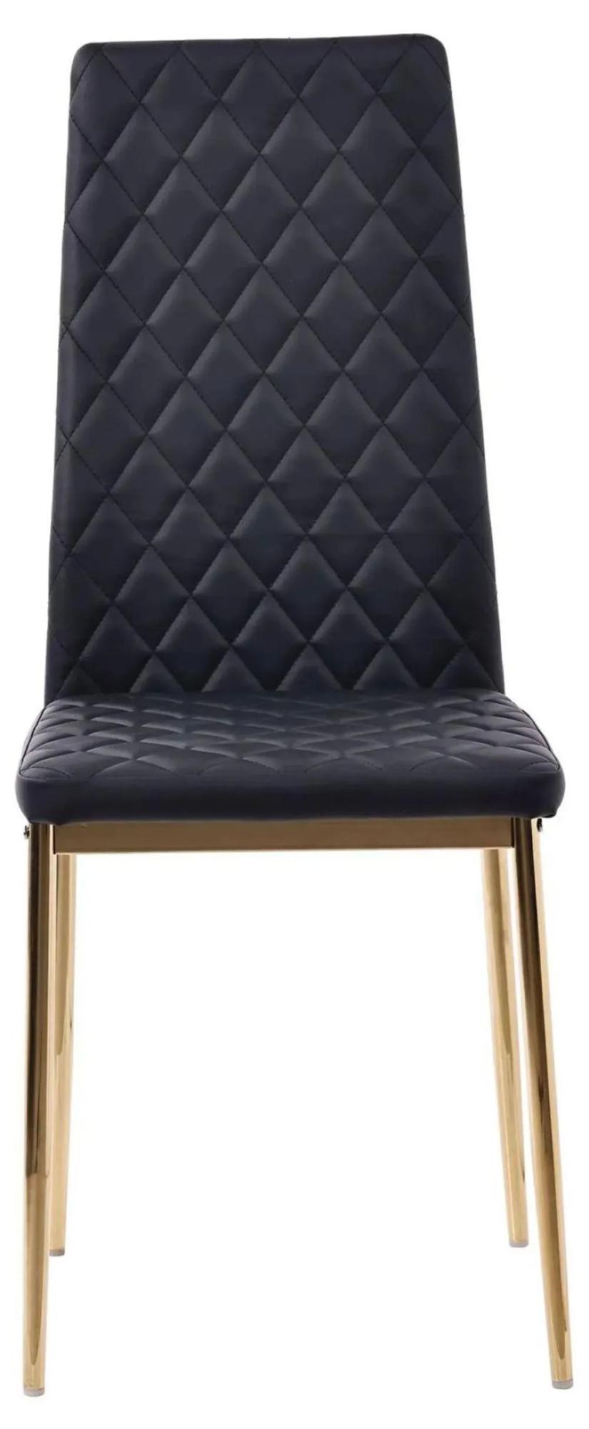Chopstick Grey Glass and Gold Metal Dining Set - Metro Black Fabric Chairs with Gold Legs-8