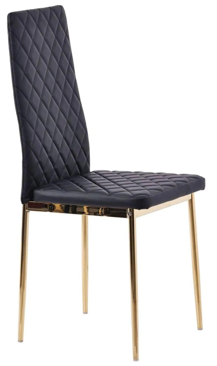 Chopstick Grey Glass and Gold Metal Dining Set - Metro Black Fabric Chairs with Gold Legs-9