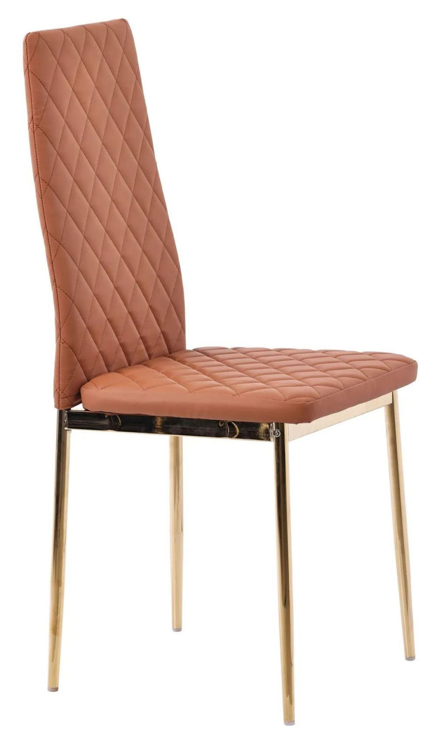 Chopstick Grey Glass and Gold Metal Dining Set - Metro Burnt Orange Fabric Chairs with Gold Legs-12