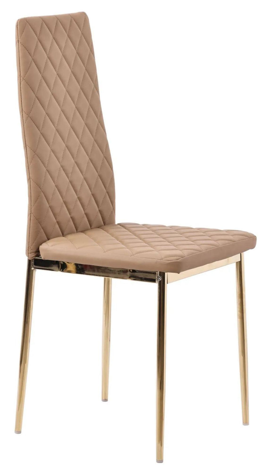 Chopstick Grey Glass and Gold Metal Dining Set - Metro Cappuccino Fabric Chairs with Gold Legs-11