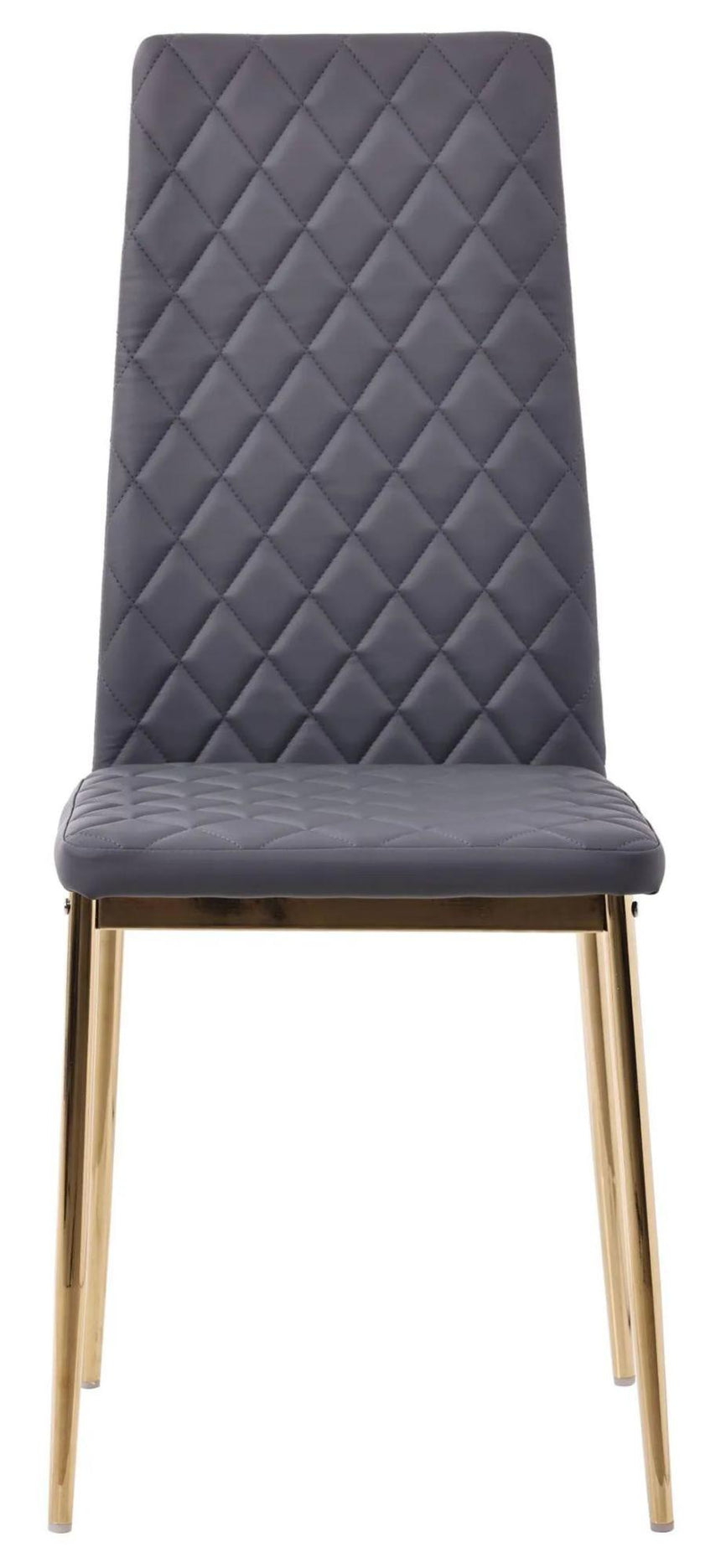 Chopstick Grey Glass and Gold Metal Dining Set - Metro Grey Fabric Chairs with Gold Legs-7