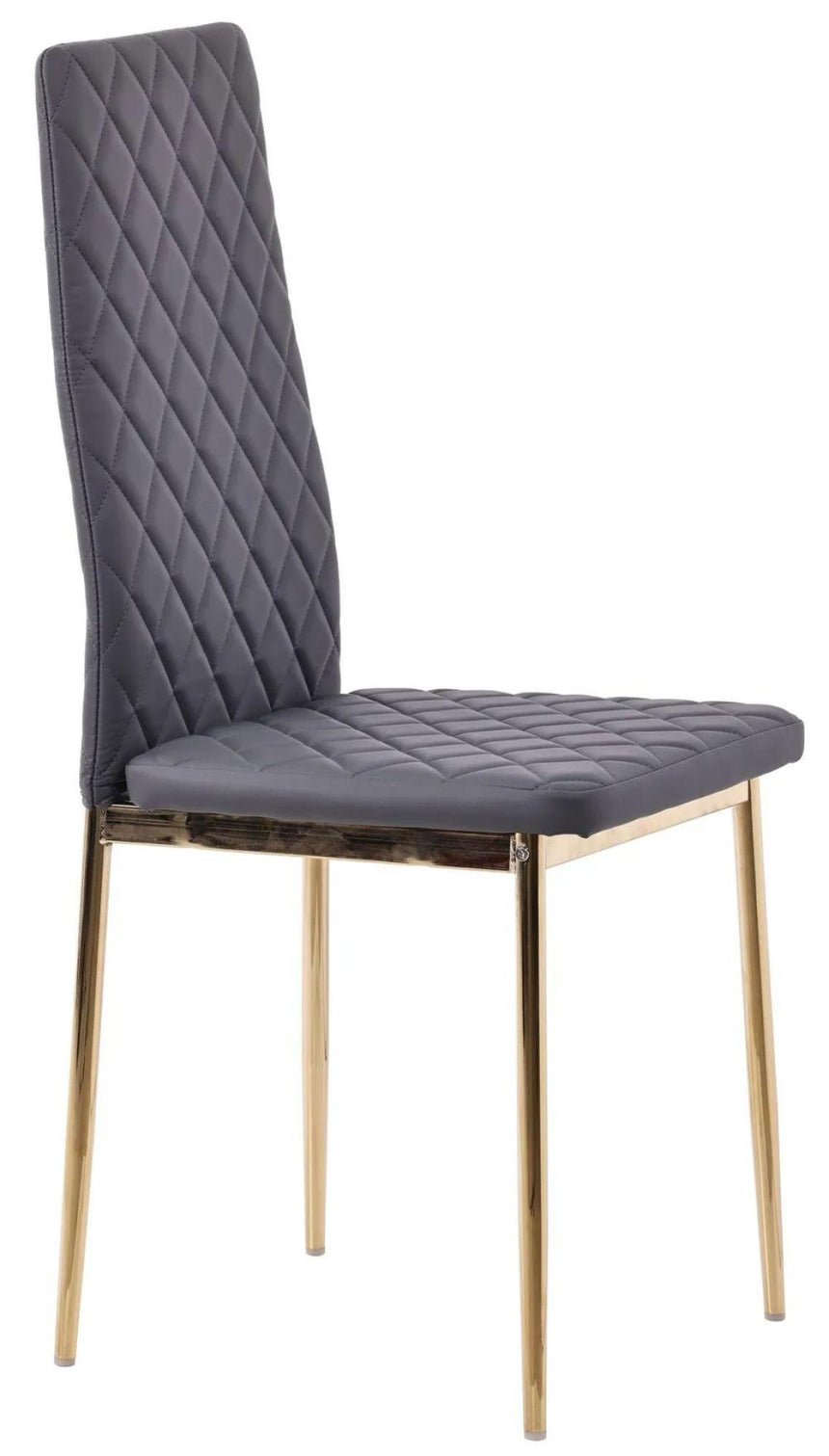 Chopstick Grey Glass and Gold Metal Dining Set - Metro Grey Fabric Chairs with Gold Legs-8
