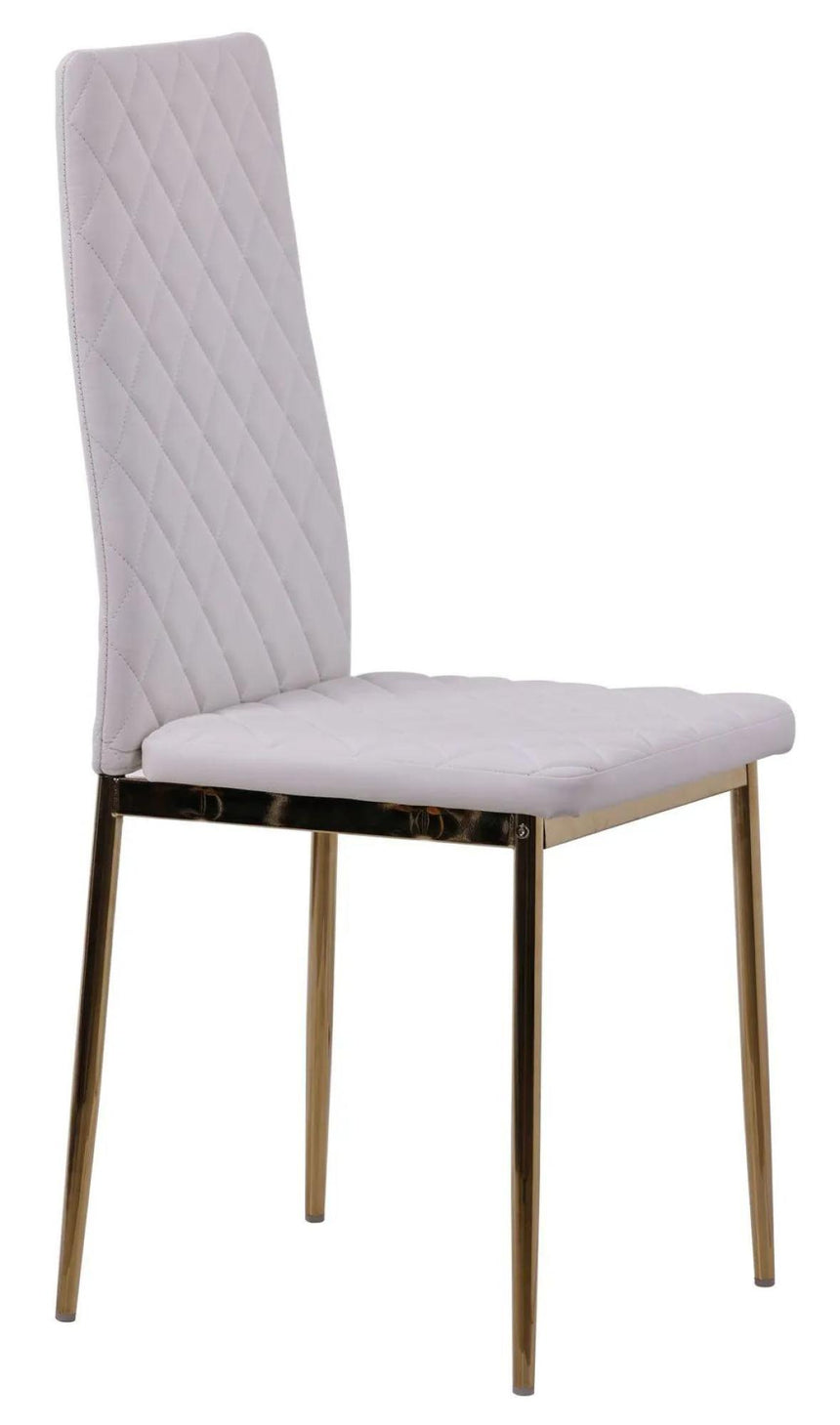 Chopstick Grey Glass and Gold Metal Dining Set - Metro White Fabric Chairs with Gold Legs-7