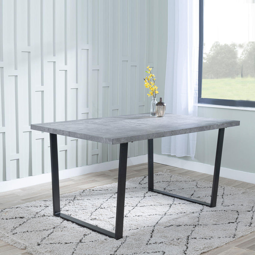 Ezra Faux Concrete Dining Set - Metro Burnt Orange Leather Chairs with Black Legs-2