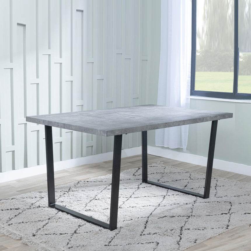Clearance - Texas Grey Faux Concrete Dining Set - Metro Burnt Orange Leather Chairs with Black Legs-4