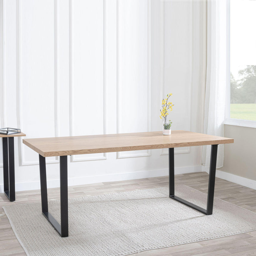 Clearance - Texas Oak Effect Dining Set - Lido Black Fabric Chairs with Black Legs-3