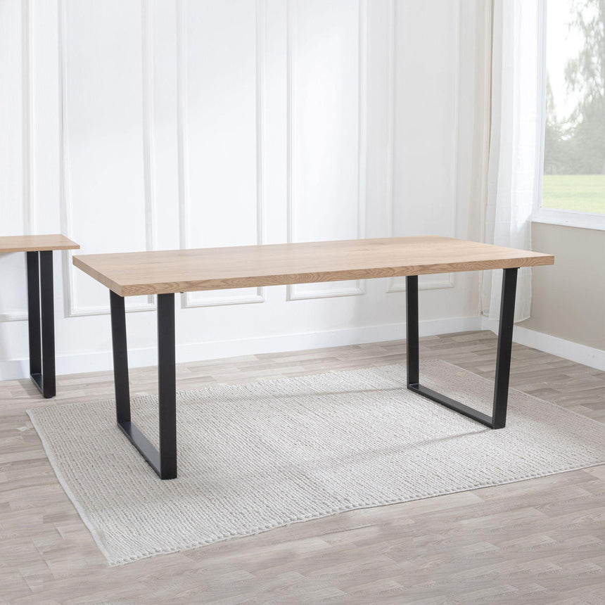 Clearance - Texas Oak Effect Dining Set - Lido Blue Fabric Chairs with Black Legs-5