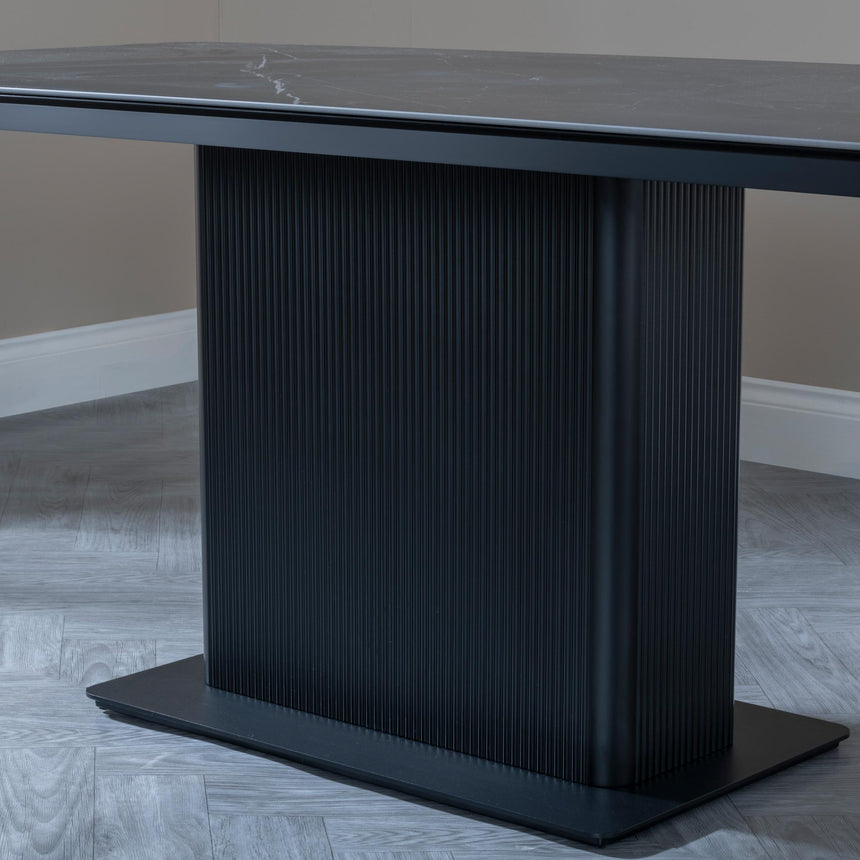 Morgan Black Ceramic Fluted Dining Set - Ion Dark Grey Velvet Fabric Swivel Dining Chair-5