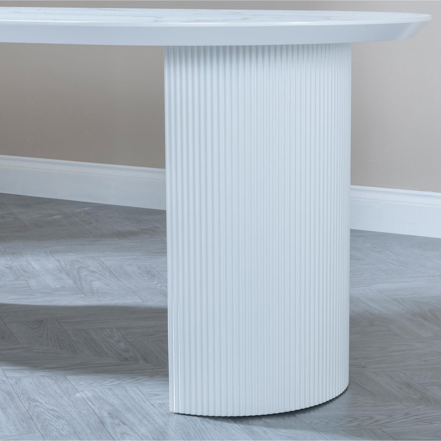 Luxor White Marble Effect Oval Dining Set - Arctic Cream Velvet Fabric Swivel Dining Chair-7