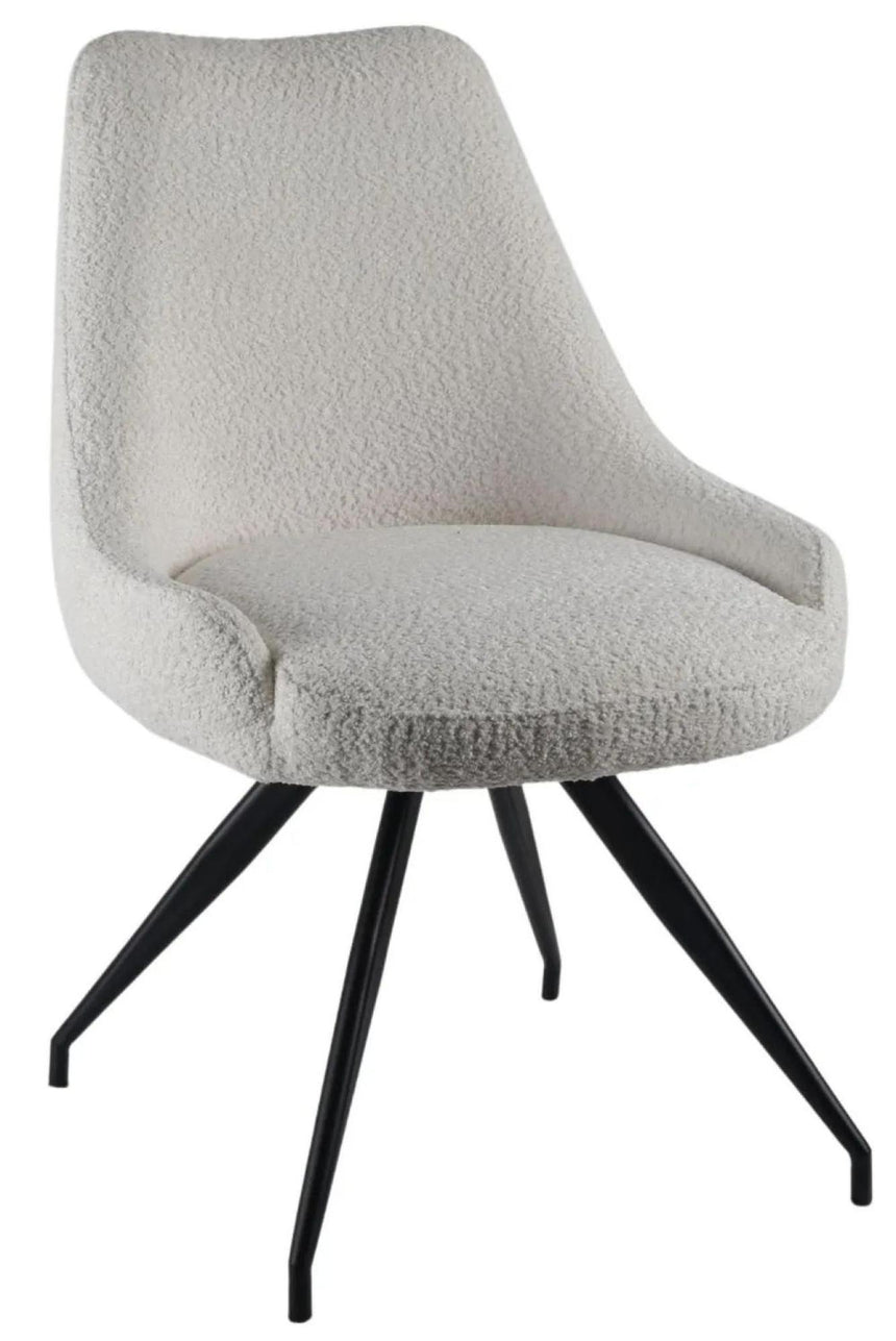 Luxor White Marble Effect Oval Dining Set - Arctic Cream Velvet Fabric Swivel Dining Chair-10