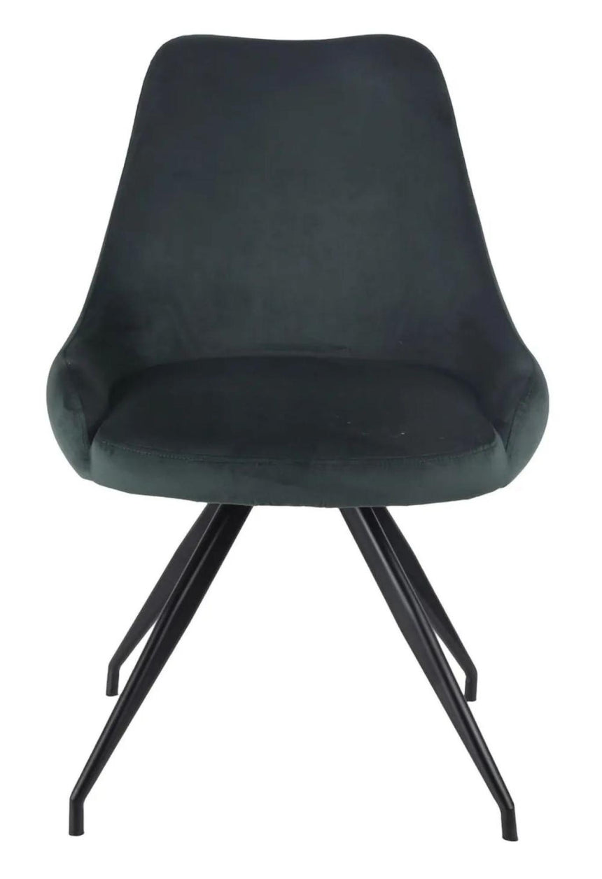 Luxor White Marble Effect Oval Dining Set - Arctic Green Velvet Fabric Swivel Dining Chair-6