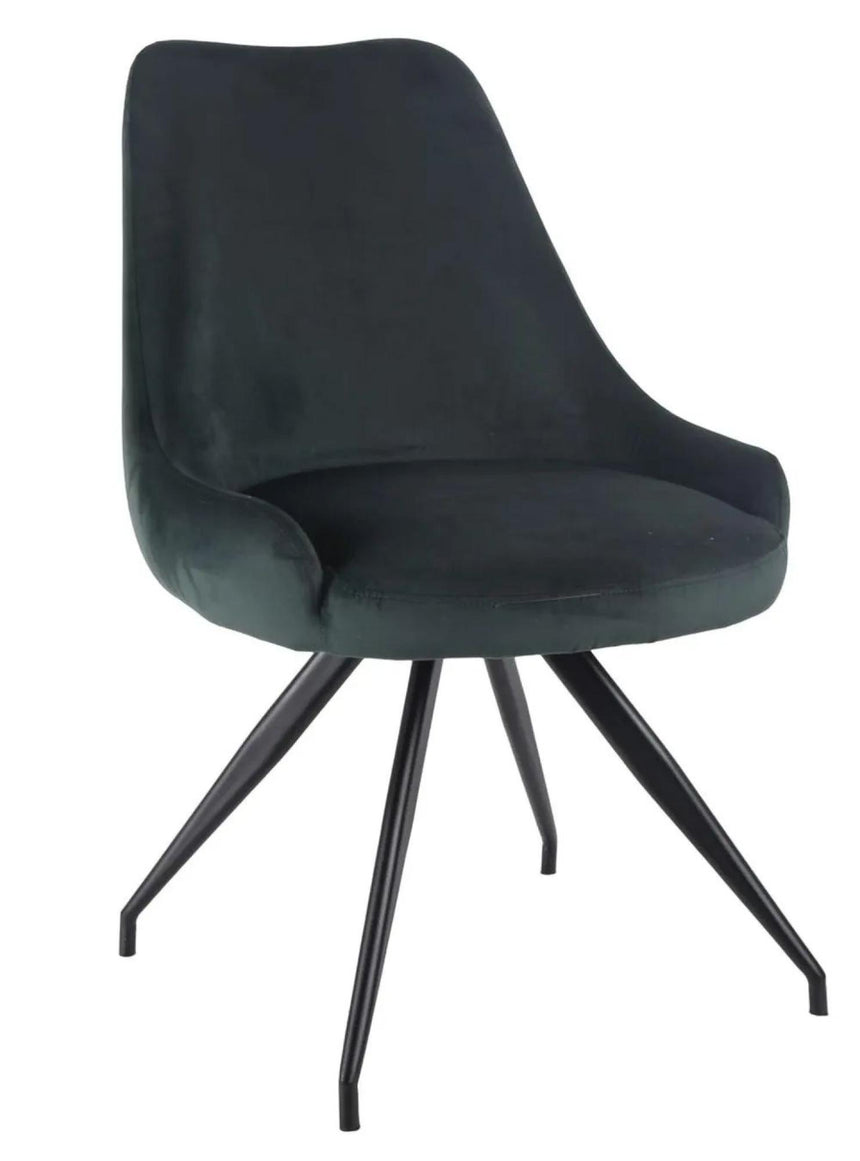 Luxor White Marble Effect Oval Dining Set - Arctic Green Velvet Fabric Swivel Dining Chair-7