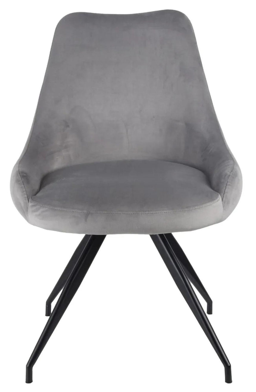 Luxor White Marble Effect Oval Dining Set - Arctic Grey Velvet Fabric Swivel Dining Chair-7