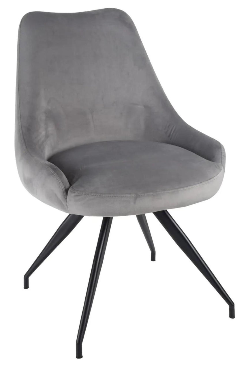 Luxor White Marble Effect Oval Dining Set - Arctic Grey Velvet Fabric Swivel Dining Chair-8
