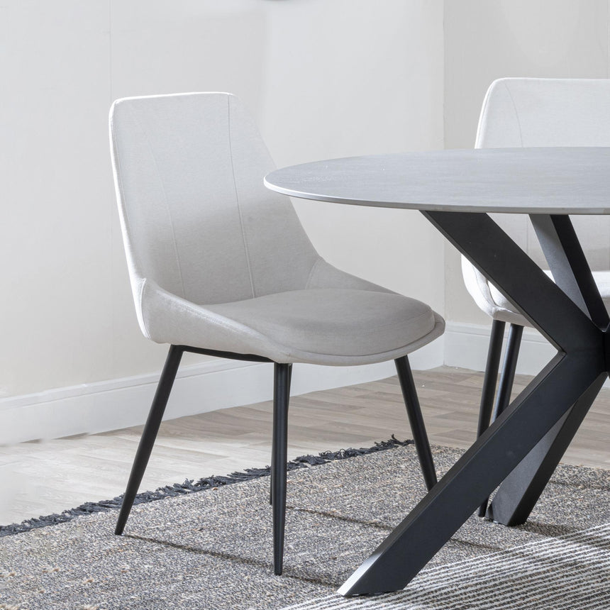 Luxor White Marble Effect Oval Dining Set - Darwin Cream Fabric Dining Chair-5