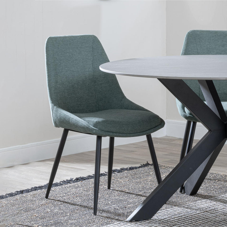 Luxor White Marble Effect Oval Dining Set - Darwin Green Fabric Dining Chair-8