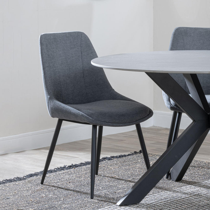 Luxor White Marble Effect Oval Dining Set - Darwin Grey Fabric Dining Chair-10