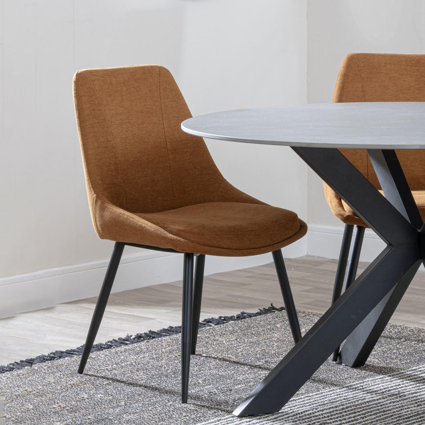 Luxor White Marble Effect Oval Dining Set - Darwin Orange Fabric Dining Chair-7