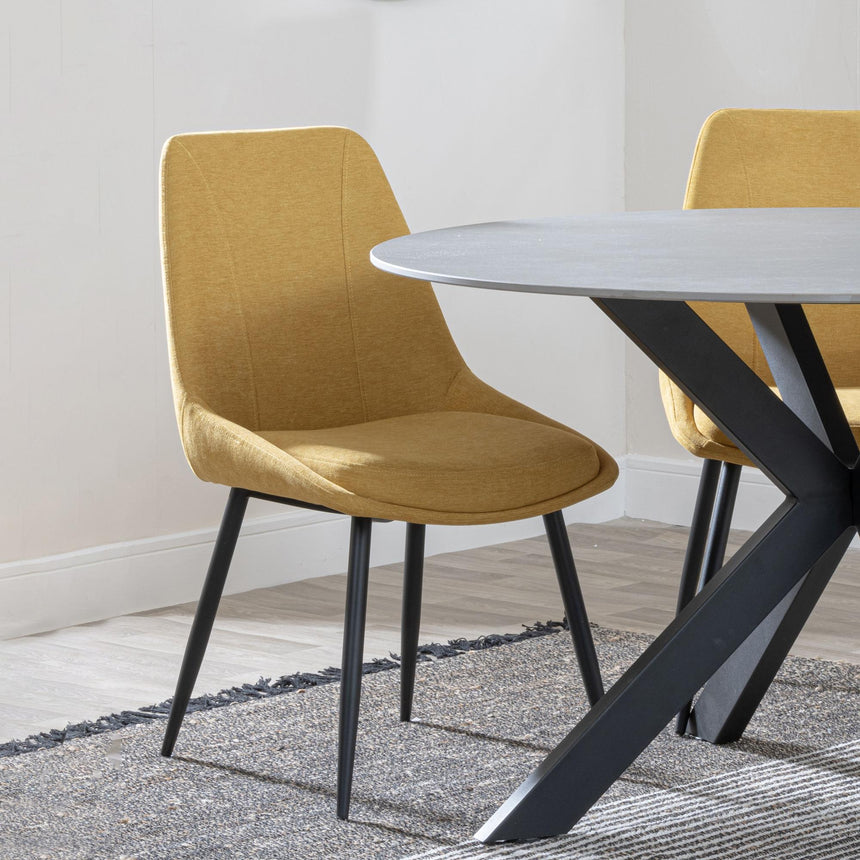 Luxor White Marble Effect Oval Dining Set - Darwin Yellow Fabric Dining Chair-6