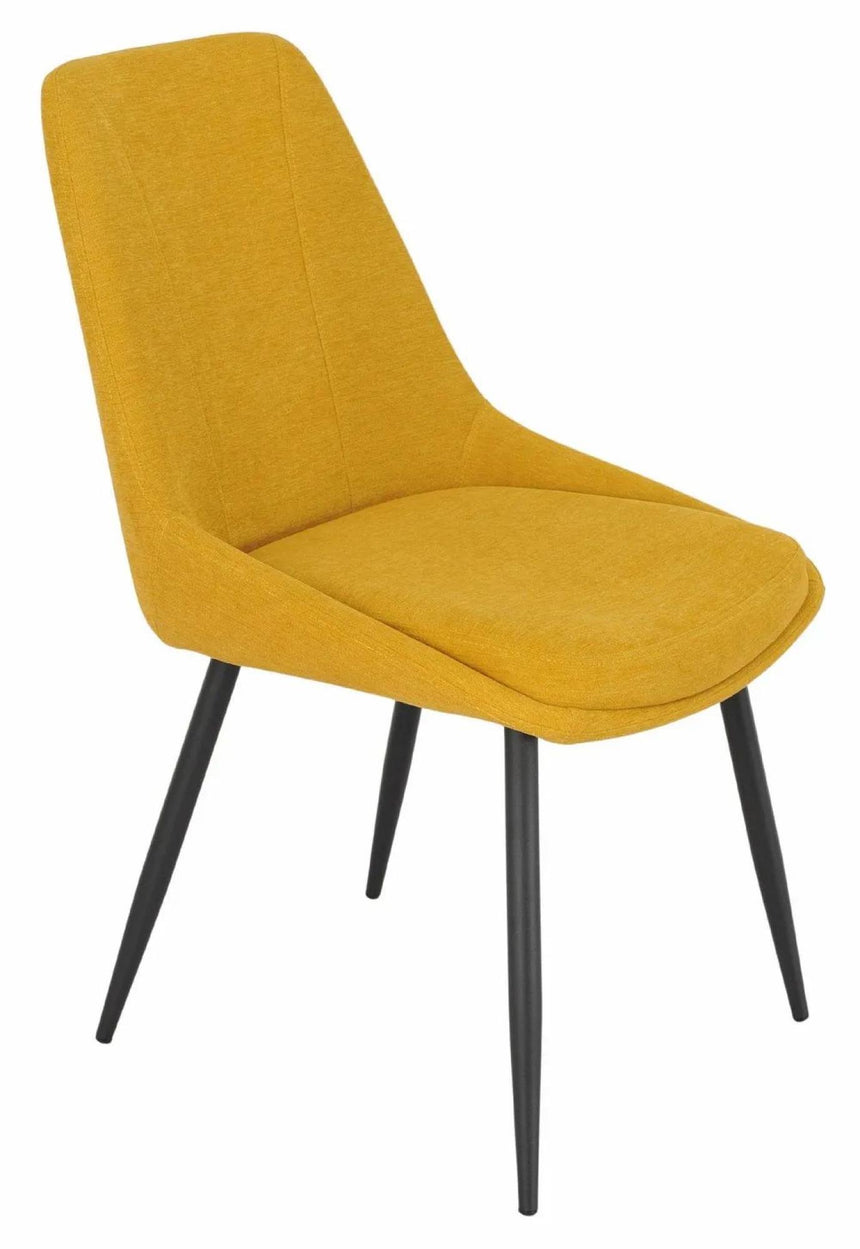 Luxor White Marble Effect Oval Dining Set - Darwin Yellow Fabric Dining Chair-8