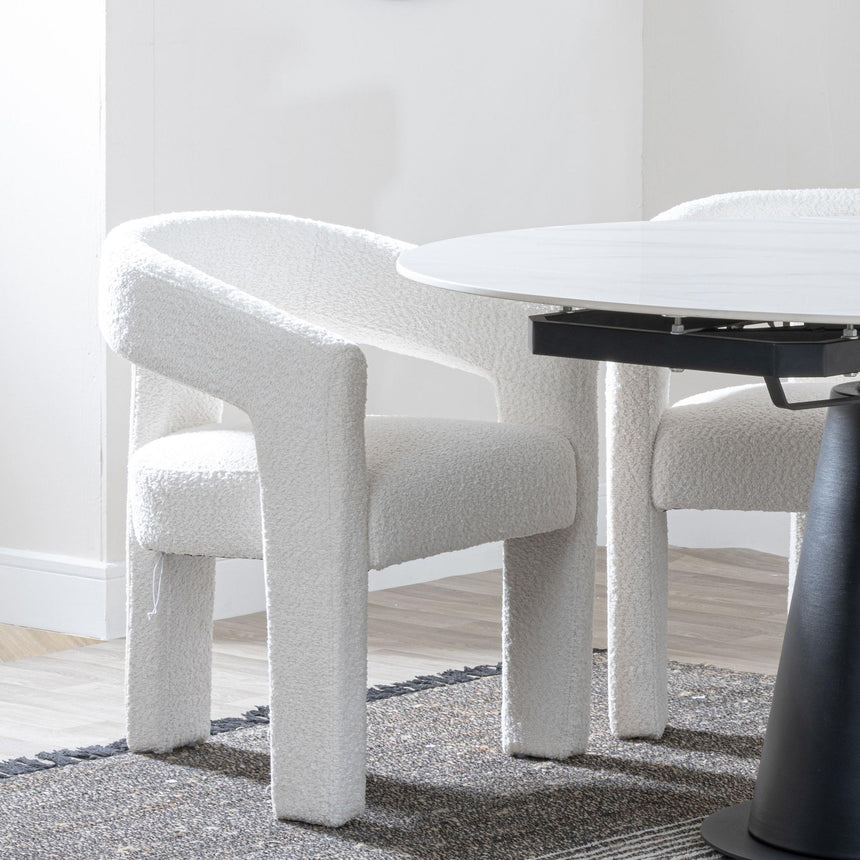 Luxor White Marble Effect Oval Dining Set - Kiefer Cream Boucle Fabric Dining Chair-6