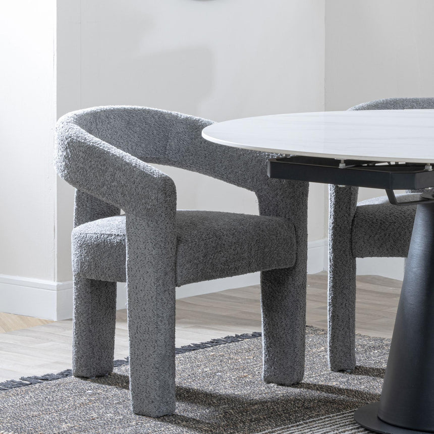 Luxor White Marble Effect Oval Dining Set - Kiefer Grey Boucle Fabric Dining Chair-5